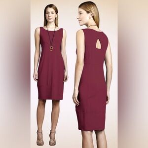 Eileen Fisher Viscose Jersey Oval Cut Out Knee Length Dress In Red/Purple Size M